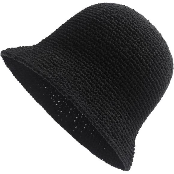 Accessories - Women Winter Crochet Bucket Hat Solid Black